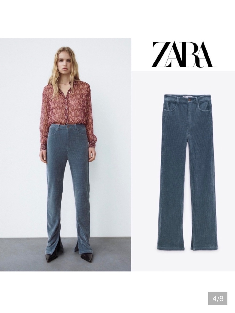 Zara size 4 Blue Flared Corduroy Jeans with slits